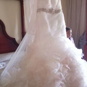 Elegant White Wedding Dress with Beaded Belt